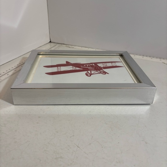 🛍️3/$30 Silver photo frame with red biplane on a white matte background - Picture 4 of 9